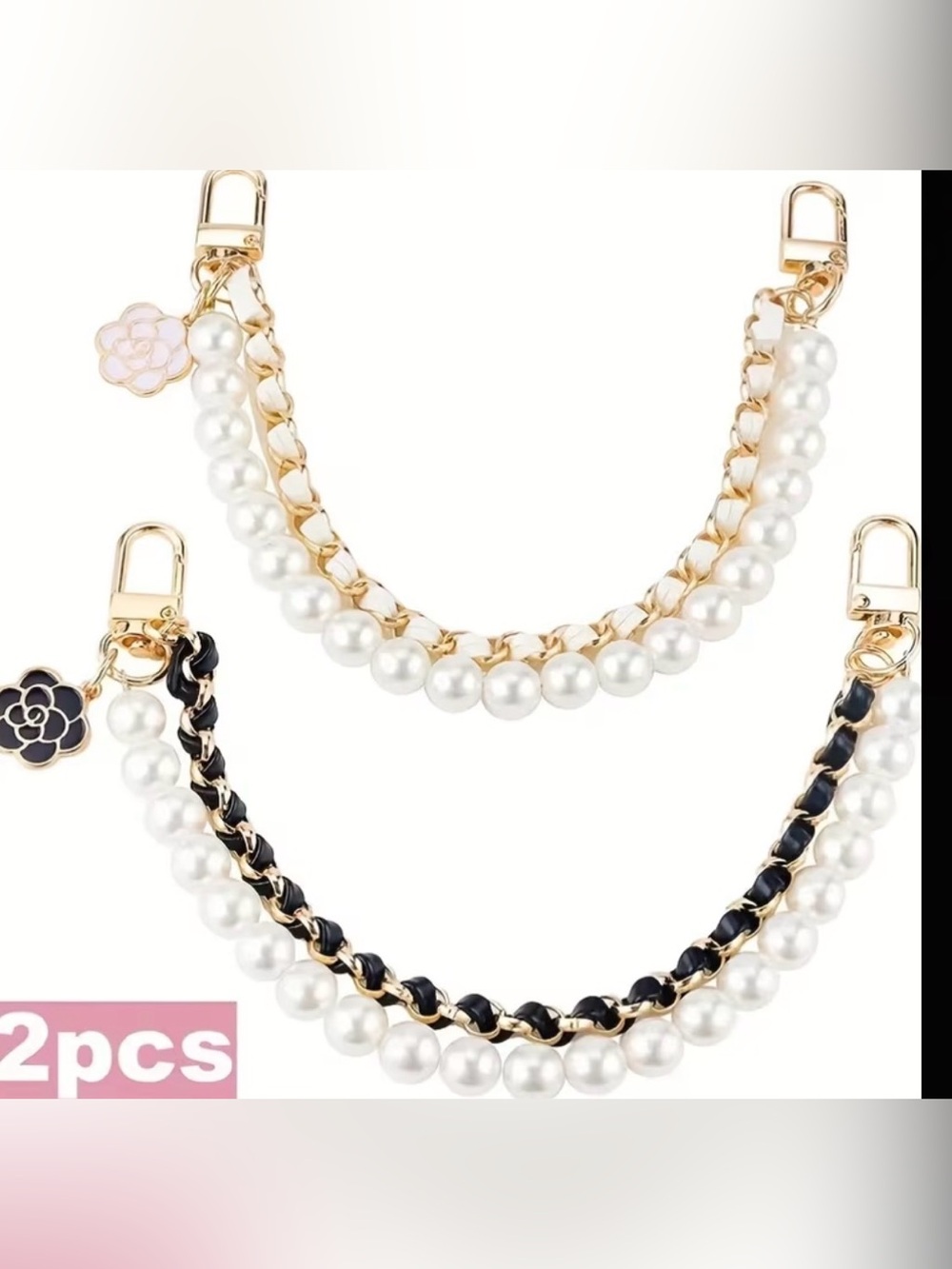 Fashion Jewelry Double Strand Pearl & Chain Necklace Set - White & Gold